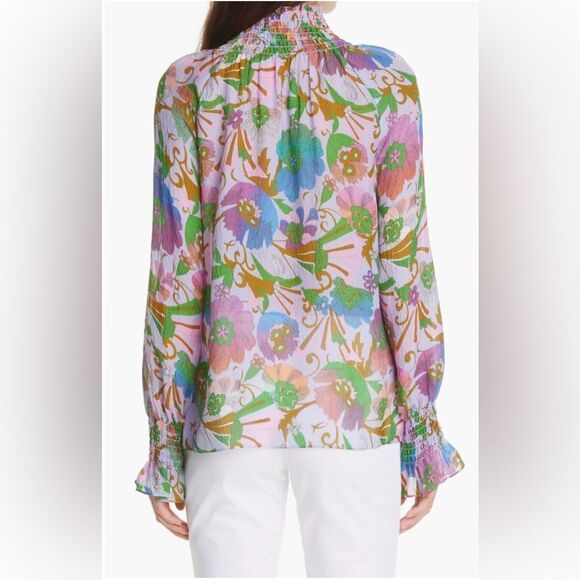 Tanya Taylor Alexis Top in Floral Print with Mock Neck, Size Medium - Picture 2 of 7